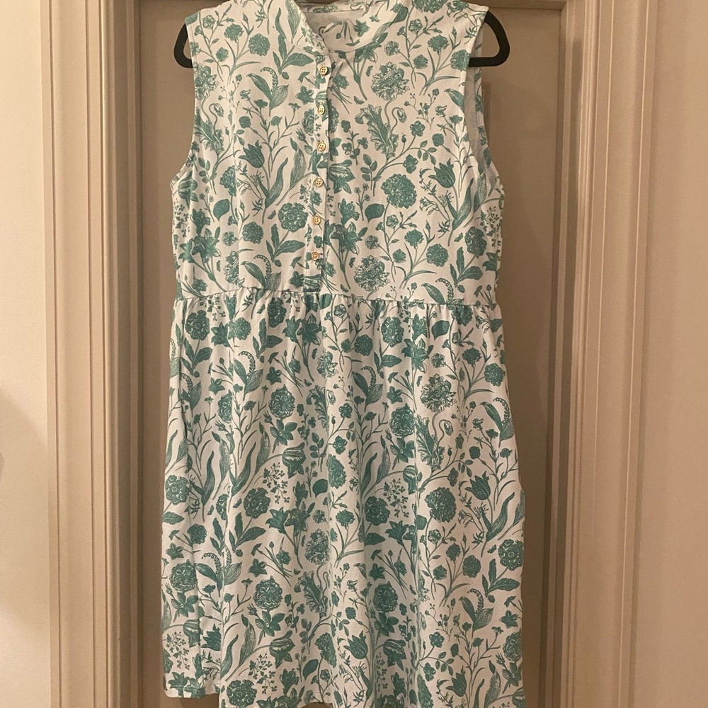 NWT Duffield Lane Large Green Botanical Toile Floral Cotton Blend Dress